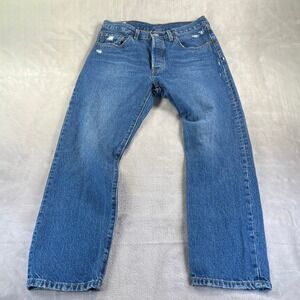 Levi's 501 Premium Button Fly Jeans 30x28 Blue Distressed Western Americana